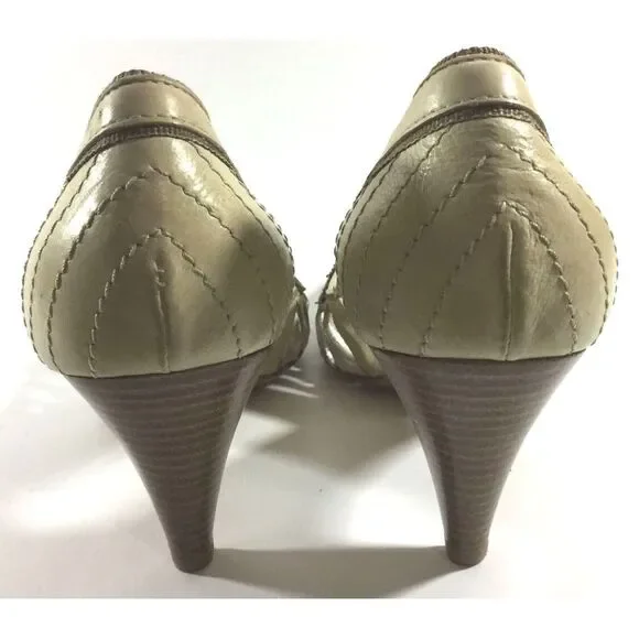 Womans Tentazione Shoes Italy Leather Size 38 US 7 Beige‎ Heel Side Cut Outs - Picture 4 of 5